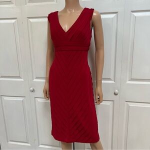 Adrianna Papell Red V-Neck Ruched Sheath Dress